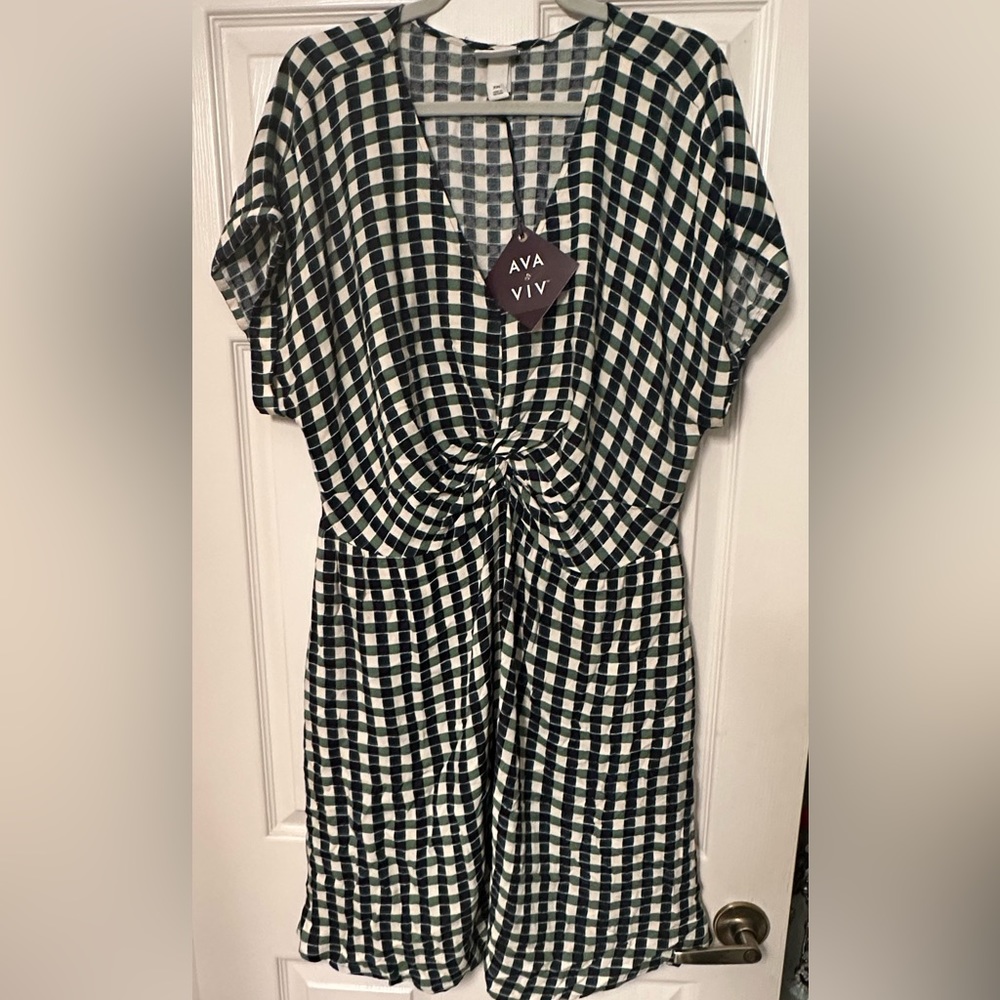 Ava & Viv Green Checked Dress NWT